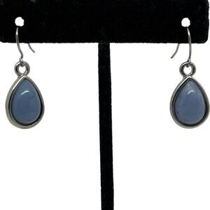 Blue Silver-Tone Drop Earrings 1" Long 0.5" Wide